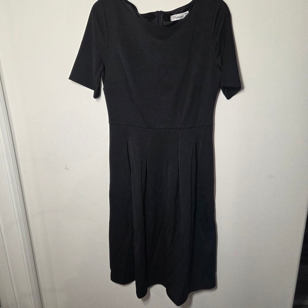 Vfemage Black Pleated Midi Dress, Women's 12 Classic Modest Fit Zipper Closure